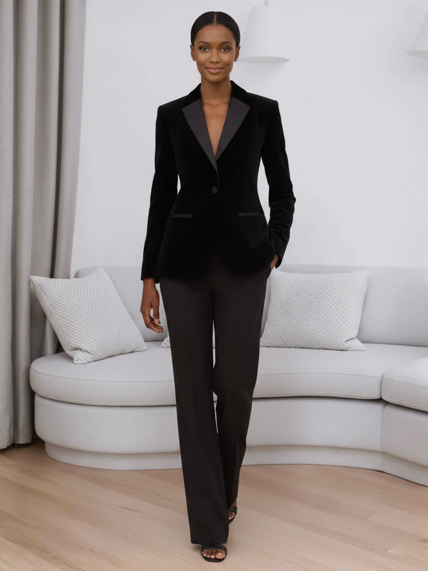 Elegant Women's 2 Pieces Velvet Slim Fit Pantsuit Set