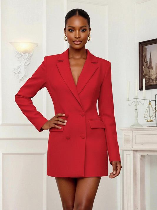 Elegant Women's Notch Lapel Double Breasted Guest Suit Jacket