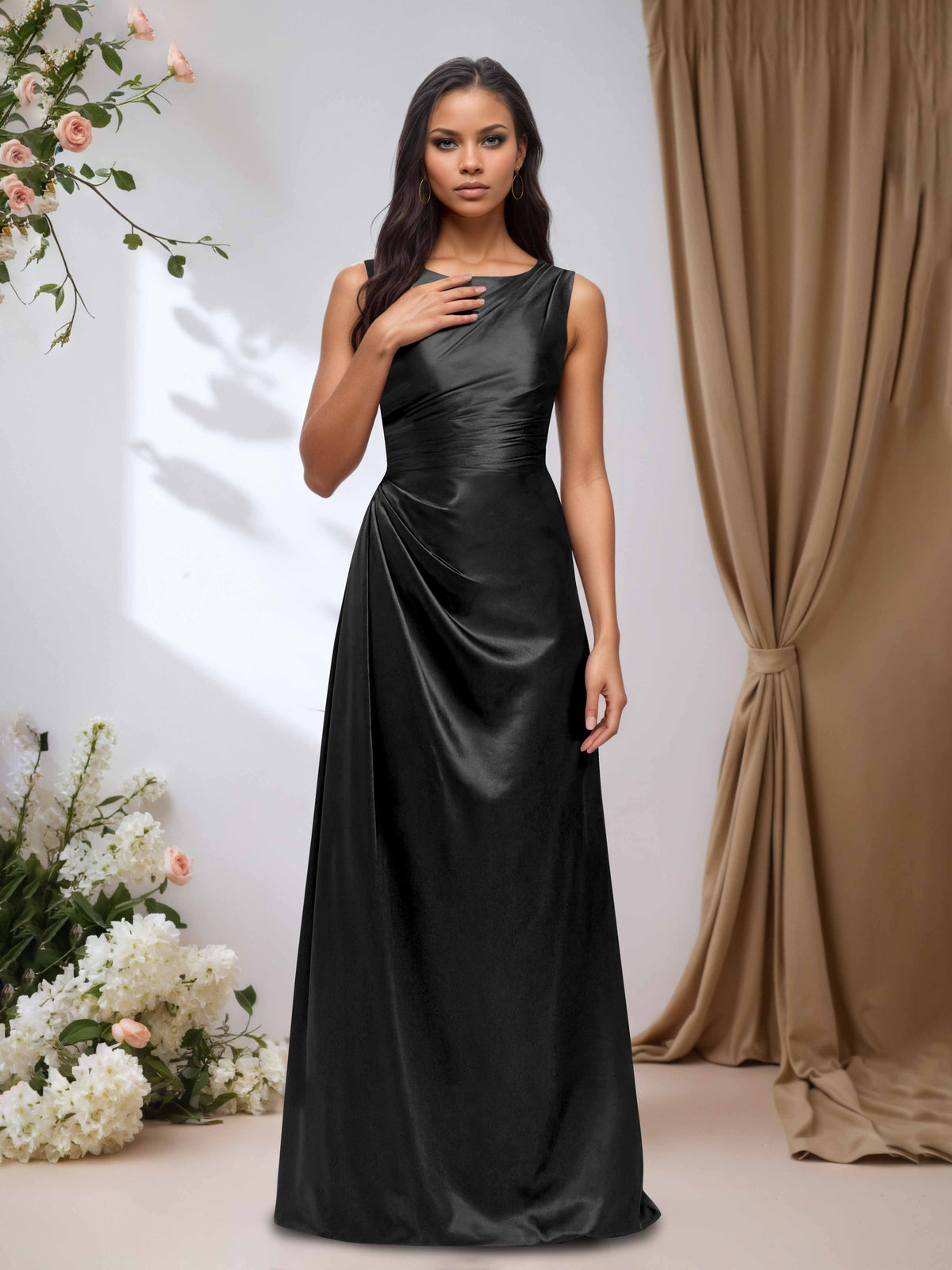 Elira Classic Boat Neck Sleeveless Floor-Length Bridesmaid Dresses – Cathnina