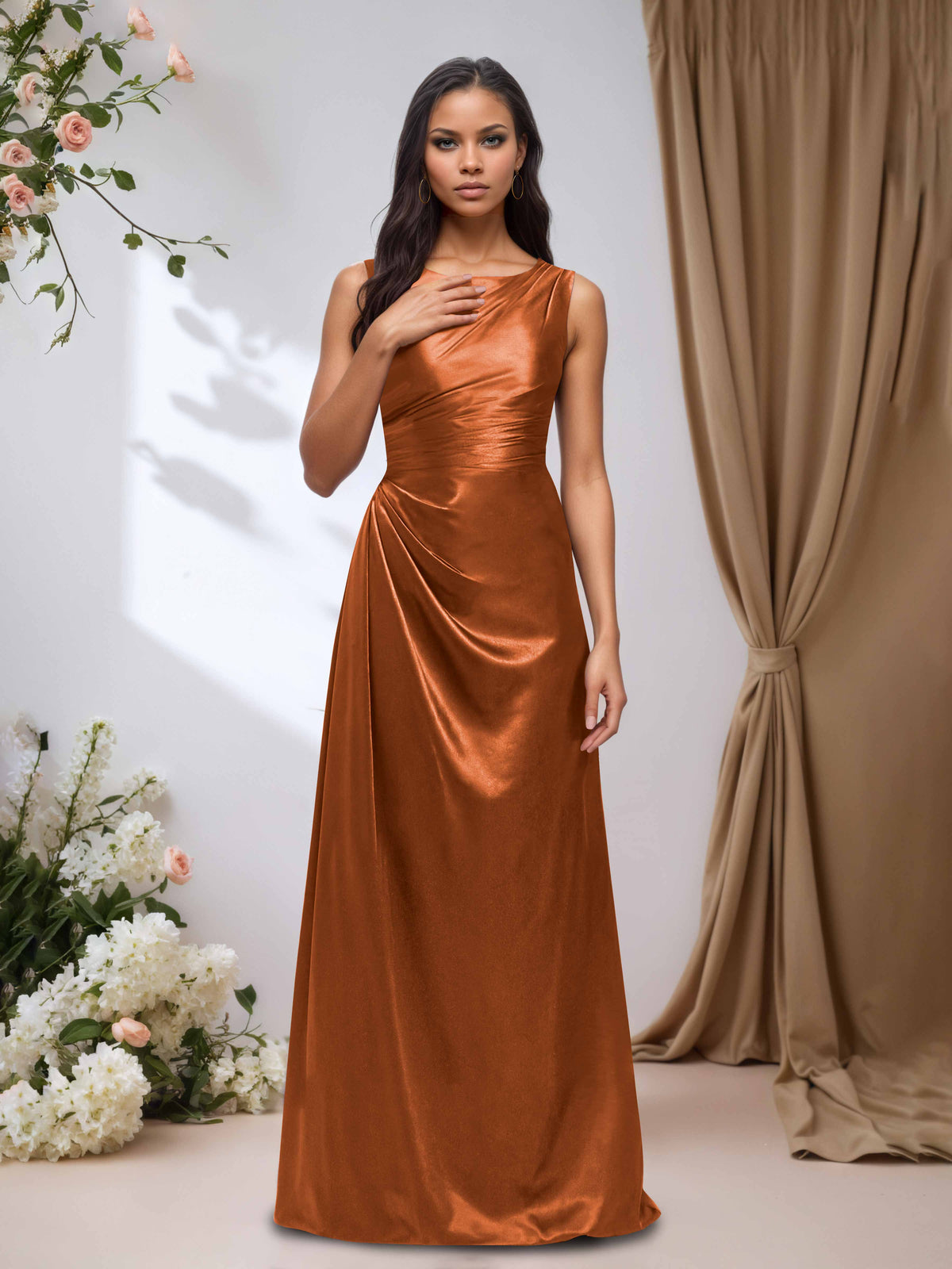 Elira Classic Boat Neck Sleeveless Floor-Length Bridesmaid Dresses – Cathnina