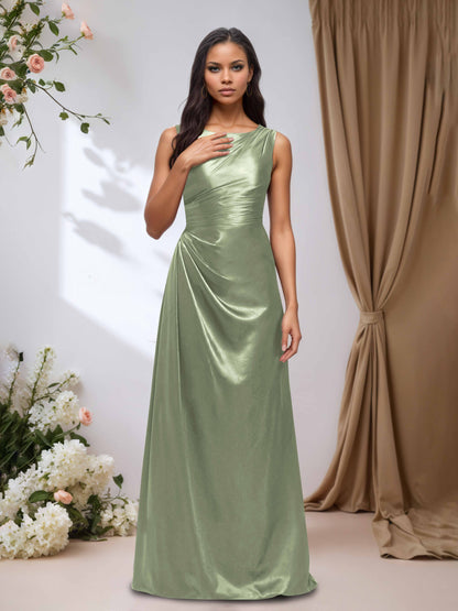 Elira Classic Boat Neck Sleeveless Floor-Length Bridesmaid Dresses – Cathnina