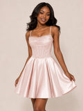 Elodie A-Line Spaghetti Straps Corset Homecoming Dresses Mini Party Gown