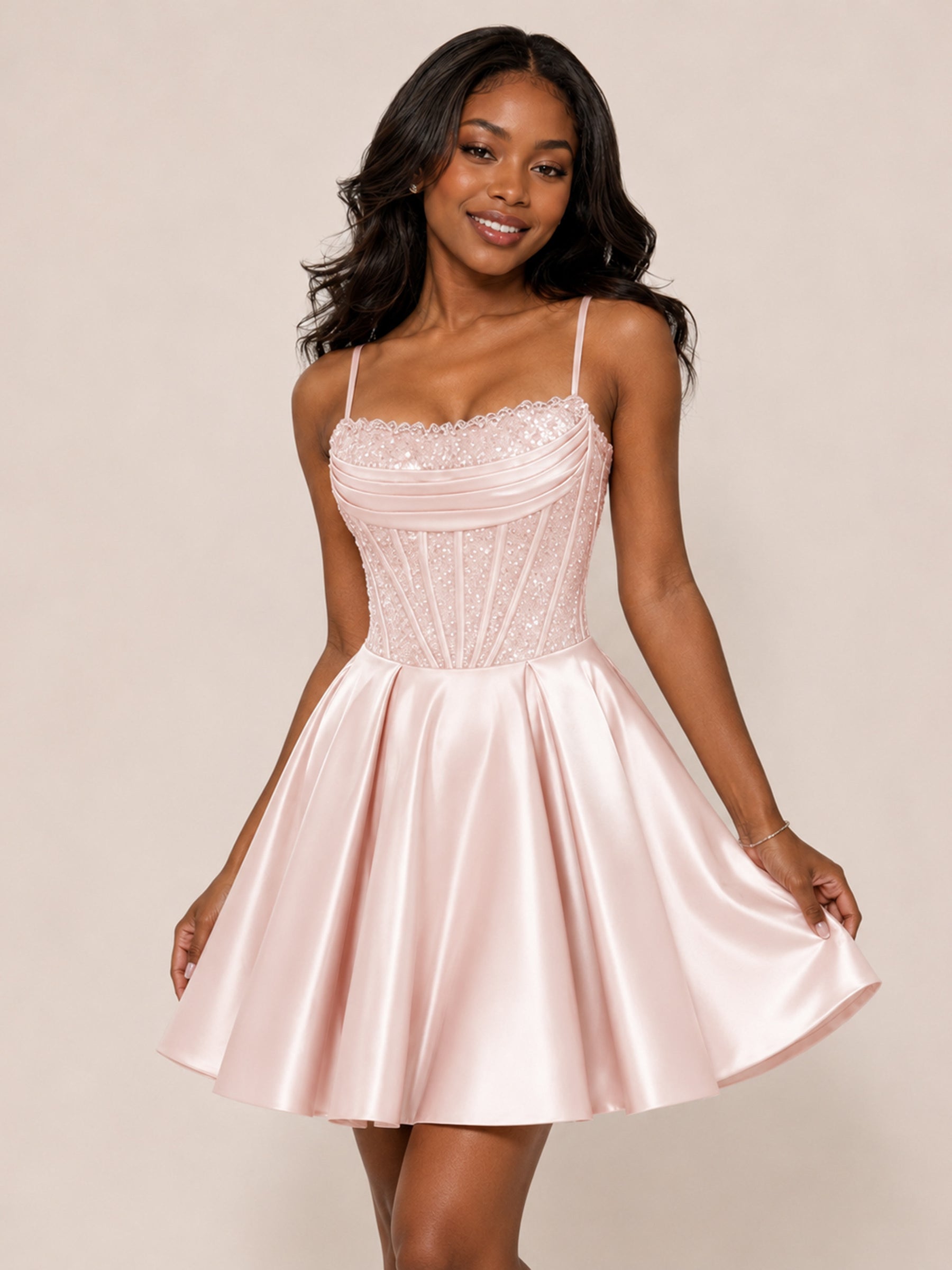 Elodie A-Line Spaghetti Straps Corset Homecoming Dresses Mini Party Gown