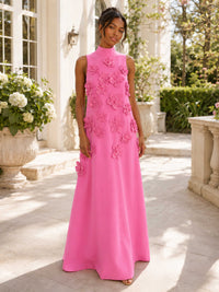 Elowen A-Line High Neck Long Formal Dress with 3D Flowers