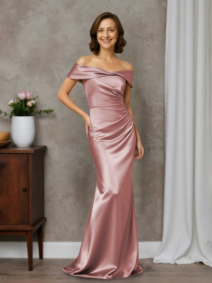 Elvona Sheath/Column Off-the-Shoulder Sleeveless Long Mother of the Bride Dresses