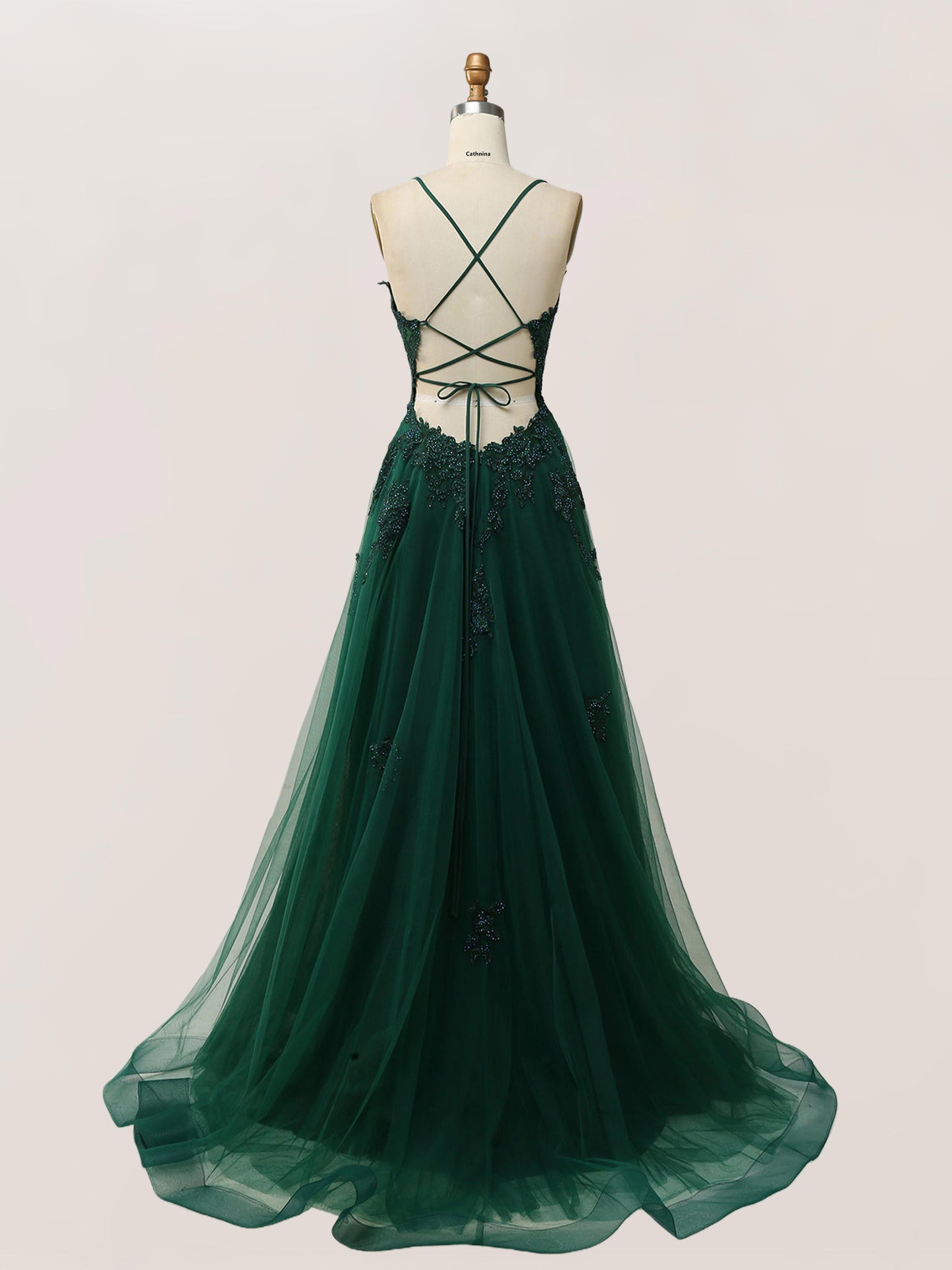 Emira Trendy A Line V-neck Spaghetti Straps Long Tulle Prom Dresses