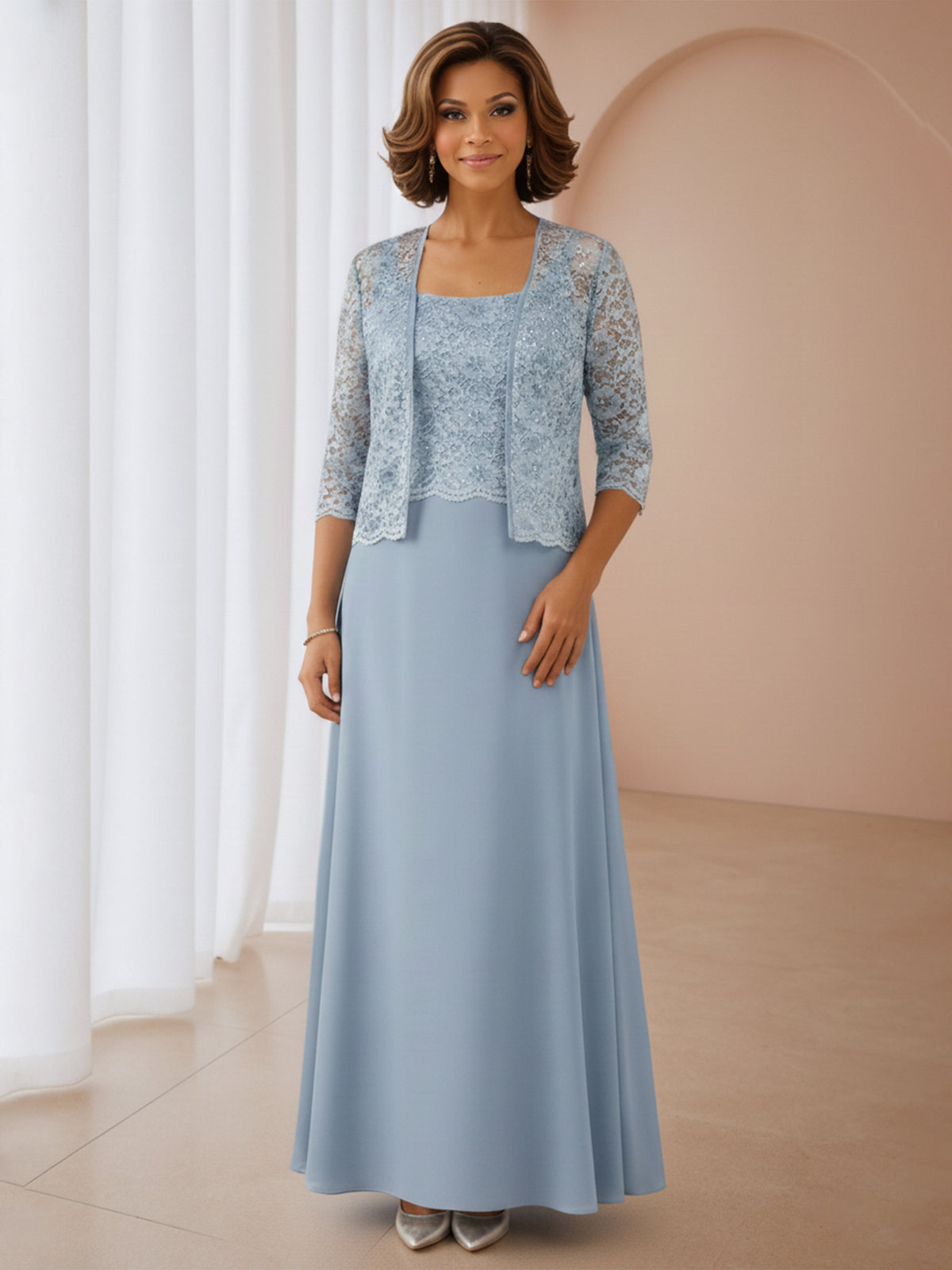 Evania Enchanting A-Line 2-Piece Appliques Lace Chiffon Mother of the Bride Dresses