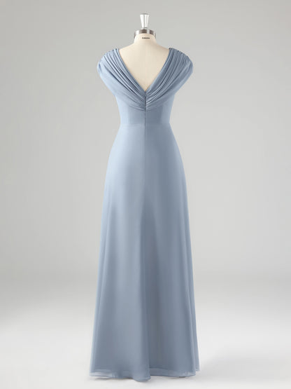 Eveloria Modest V Neck Beaded Ruched Asymmetrical Chiffon Mother Of The Bride Dresses