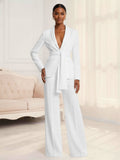 Fashion Shawl Lapel Women's 2 Pieces Suit Set with Belt