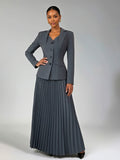 Four Buttons Women's 2 Pieces Blazer Jacket and Pleated A-Line Skirt Suit