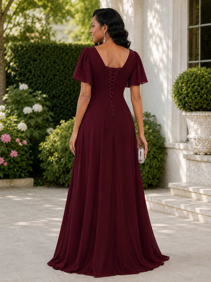 Gabrielle V-Neck Chiffon Ruched Mother of the Bride Dresses with Appliques