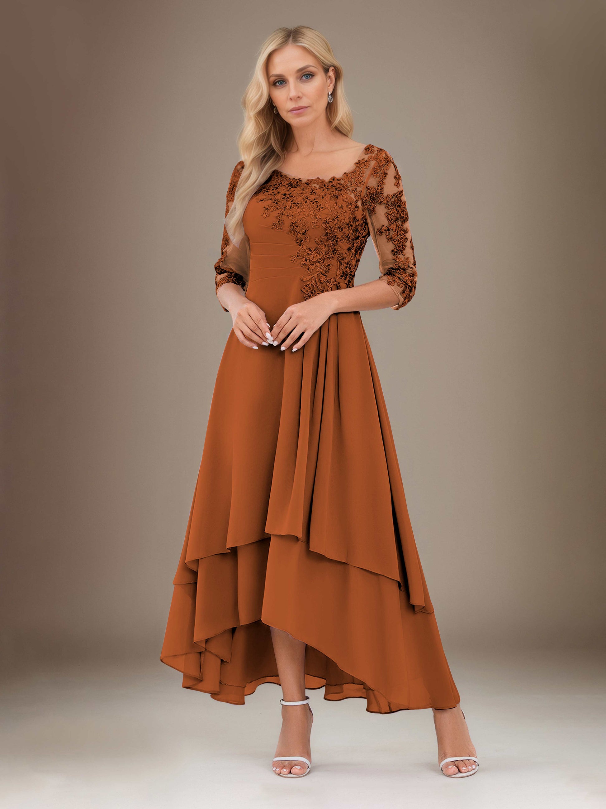 Galina Elegant A Line Lace High Low Chiffon Mother Of The Bride Dresse – Cathnina