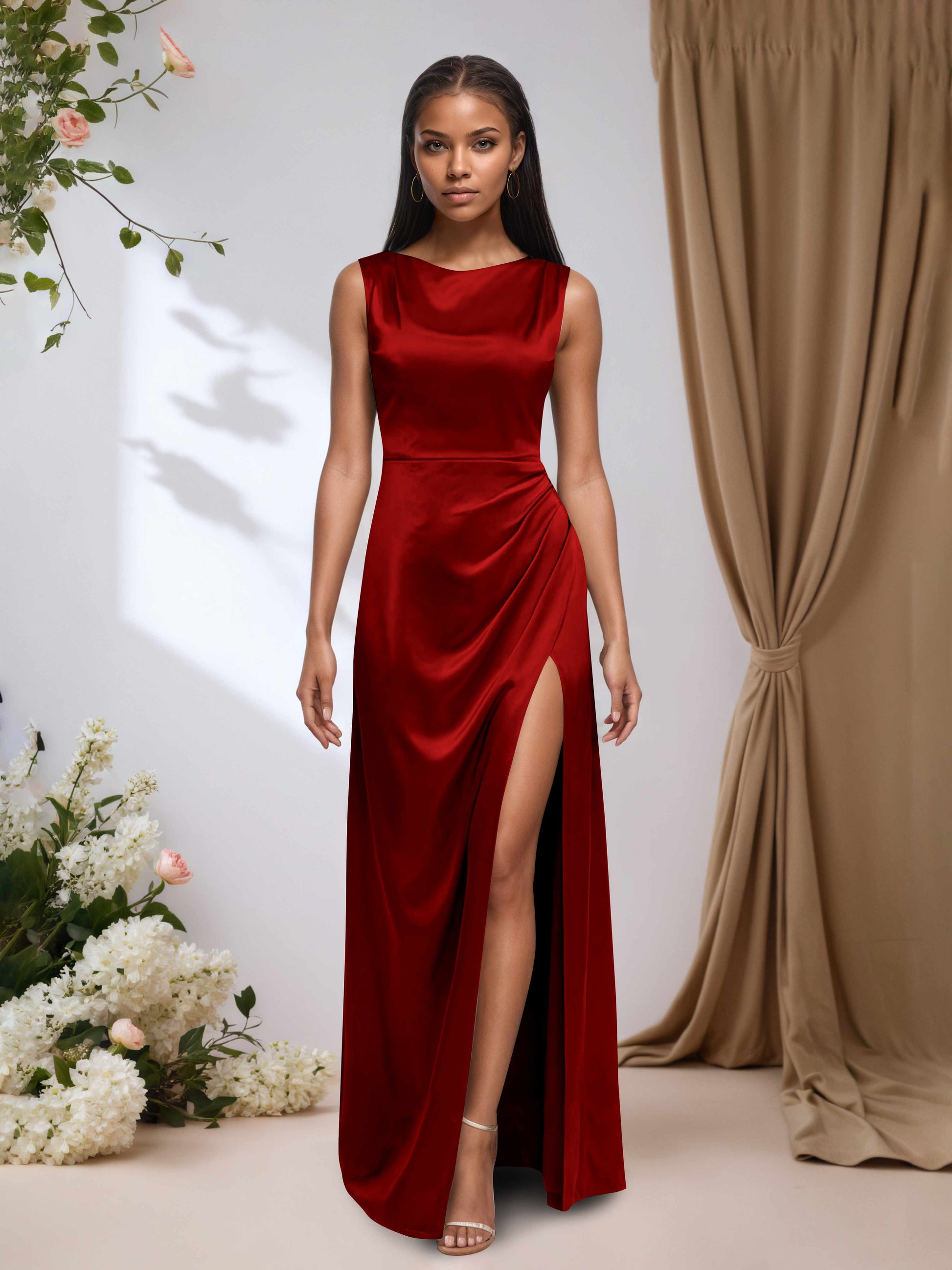 Gisella Elegant Cowl Neckline Stretch Satin Bridesmaid Dresses With Sl Cathnina Gisella Elegant Cowl Neckline Stretch Satin Bridesmaid Dresses With Sl Cathnina