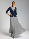 Glamorous One Button Shawl Lapel Women's 2 Pieces Color Block Jacket and Skirt Set