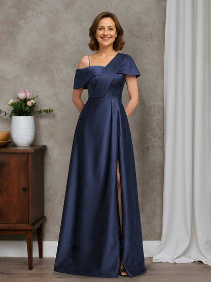 Glorina A-line Floor-Length Satin Mother of the Bride Dresses With Pleated