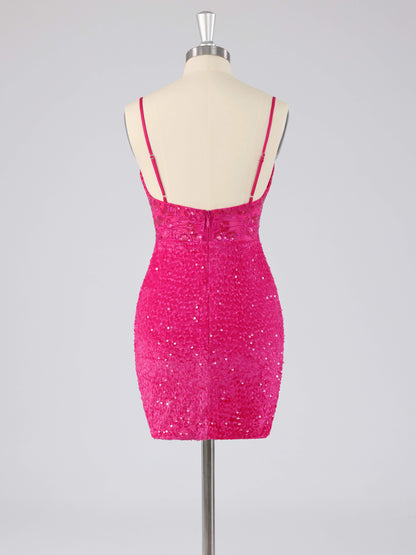 Havona Spaghetti Strap V-neck Sequins Mini Homecoming Dress