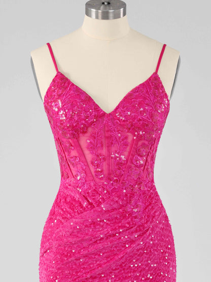 Havona Spaghetti Strap V-neck Sequins Mini Homecoming Dress