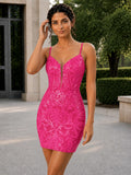 Helyra Spaghetti Strap V-neck Mini Homecoming Dress with Lace Up