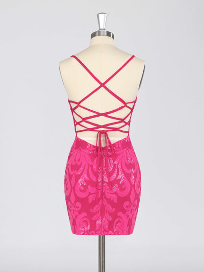 Helyra Spaghetti Strap V-neck Mini Homecoming Dress with Lace Up