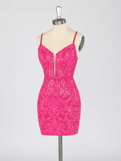 Helyra Spaghetti Strap V-neck Mini Homecoming Dress with Lace Up