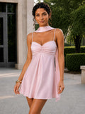 Heslavia Sweetheart Spaghetti Strap Ruched Mini Homecoming Dress with Long Scarfer