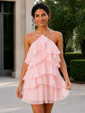 Heslivia Strapless Ruched Ruffle Tiered Mini Homecoming Dress
