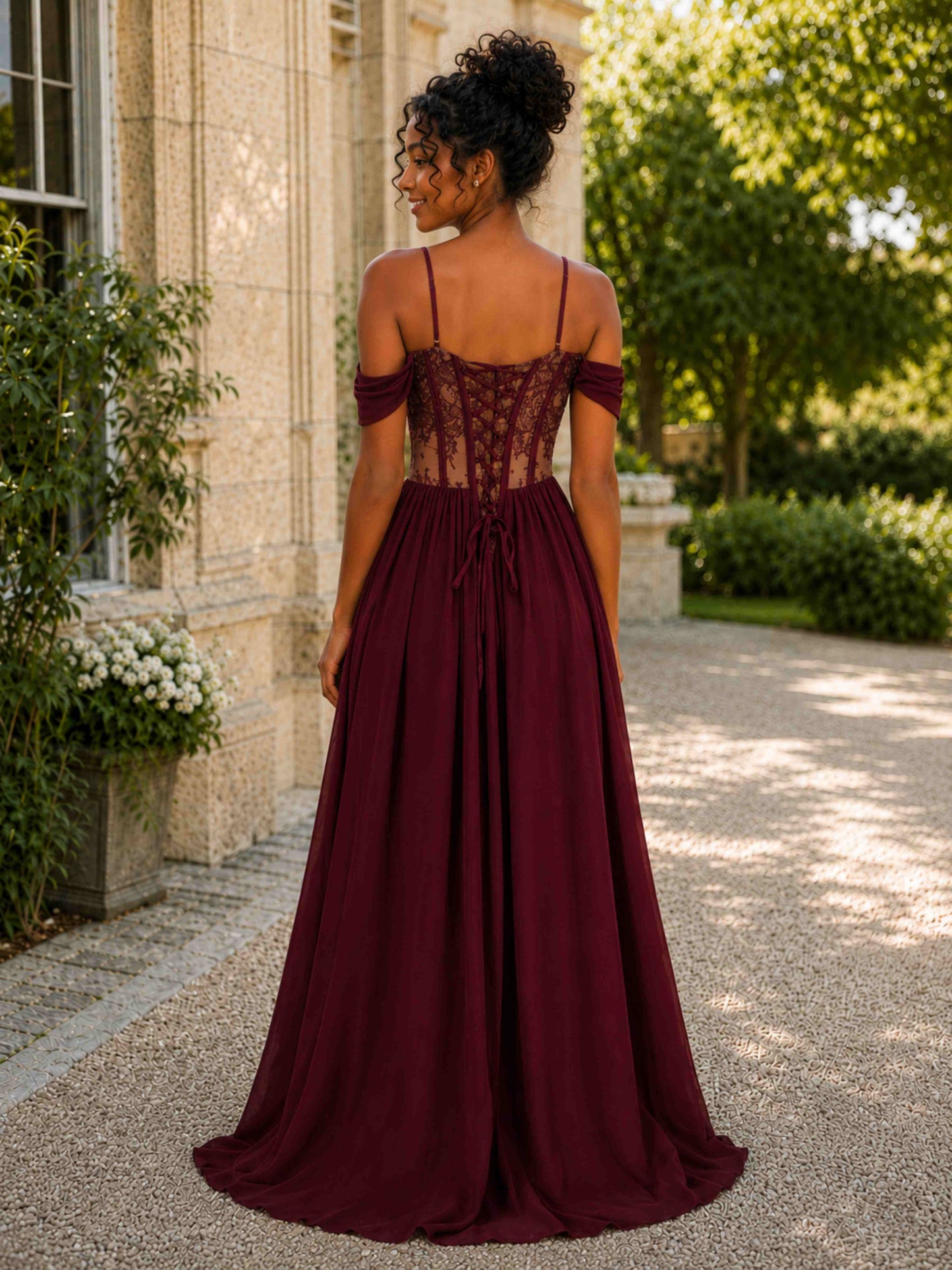 Hivana Off The Shoulder Spaghetti Straps Long Prom Dress with Slit