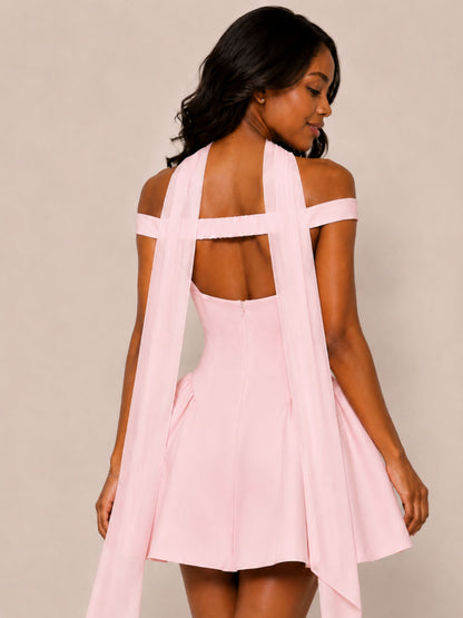 Inoria Off-the-Shoulder Corset Homecoming Dress with Neck Scarf