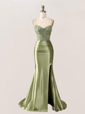 Irina Romantic Spaghetti Straps Lace-up Back Prom Dresses With Slit