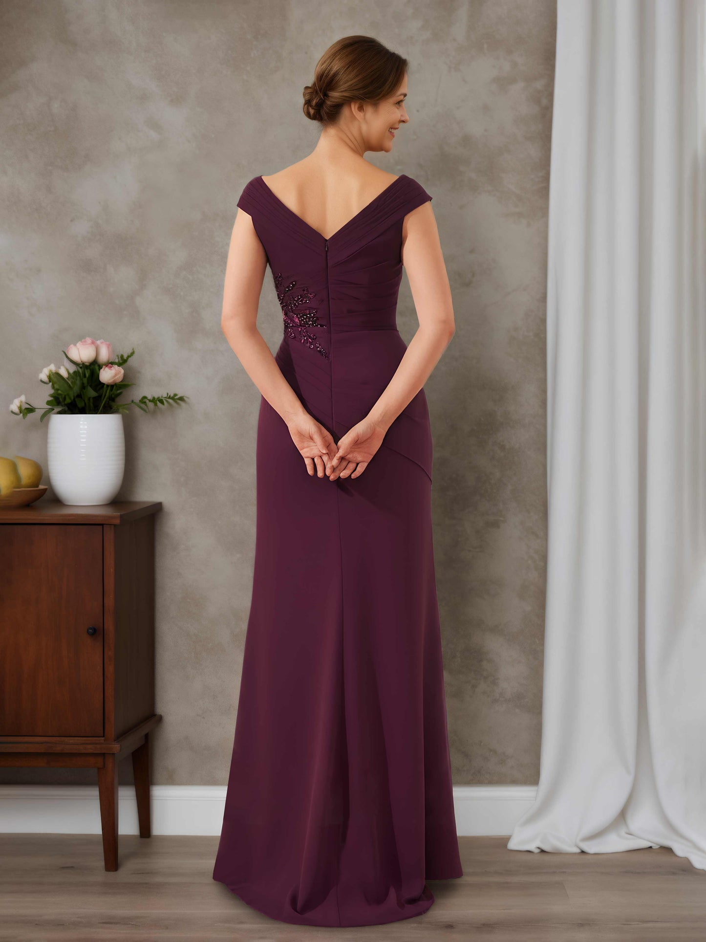 Iris Elegant Sheath V-neck Sleeveless Beading Floor-Length Chiffon Mother of the Bride Dresses