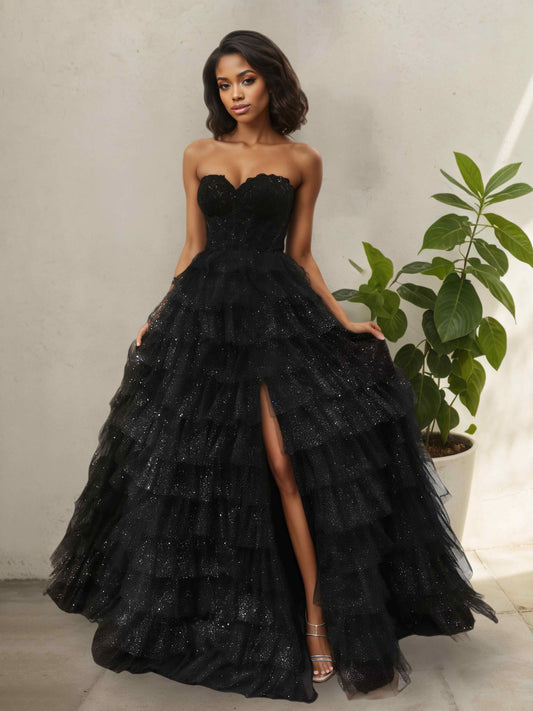 Jasira Trendy A Line Sweetheart Corset Prom Dresses with Ruffles