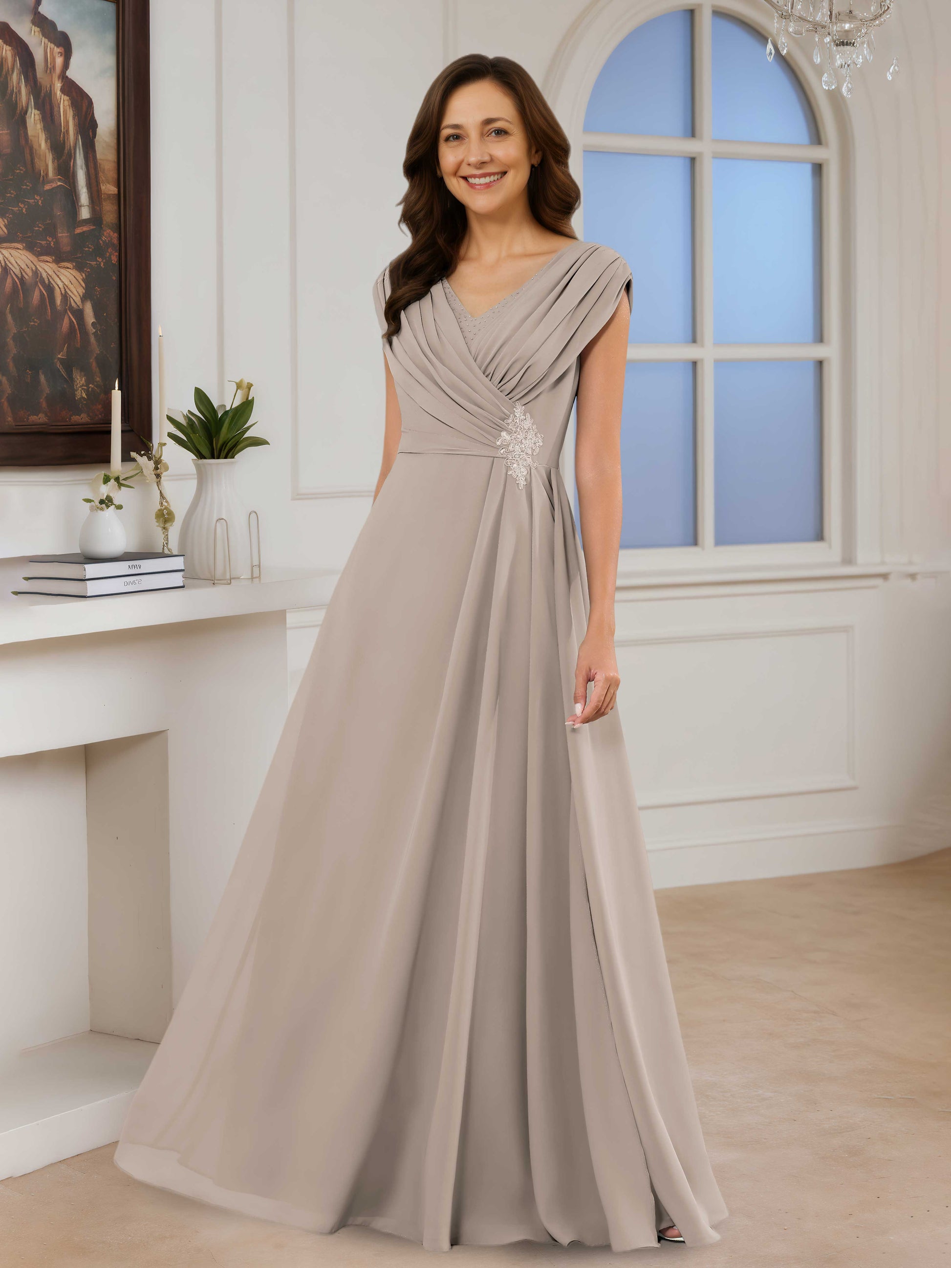 Jenora Charming A-Line V Neck Appliqued Long Chiffon Mother of the Bri Cathnina Jenora Charming A-Line V Neck Appliqued Long Chiffon Mother of the Bri Cathnina