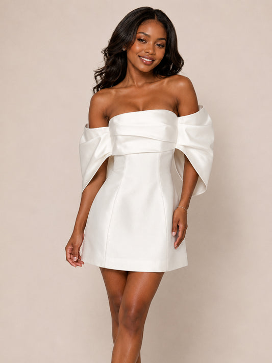 Jessa Off-the-Shoulder Big Bow Satin Mini Homecoming Dress