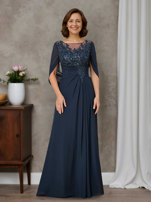 Jolira A-line Scoop Lace Appliques Chiffon Mother of the Bride Dresses WIth Cape