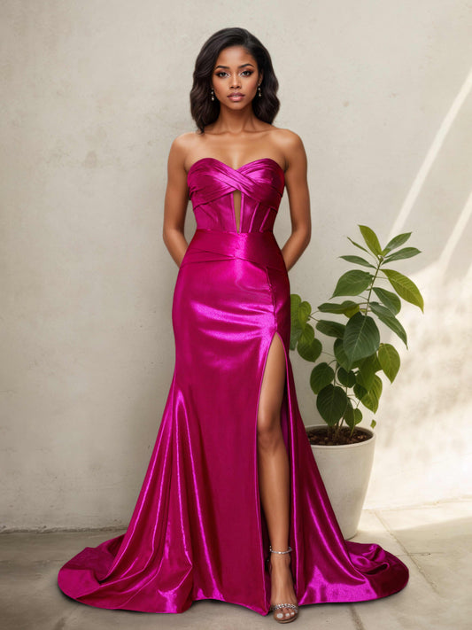 Kalira Sparkly Sweetheart Corset Mermaid Prom Dresses with Slit