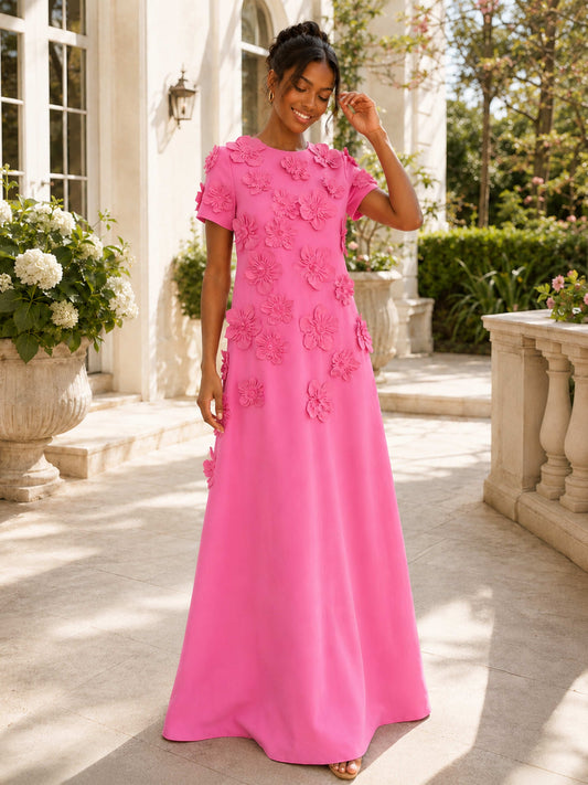 Kalista A-Line Scoop Short Sleeves 3D Floral Applique Formal Dress