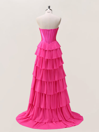 Katira Classy A Line Sweetheart Corset Tiered Prom Dresses with Slit