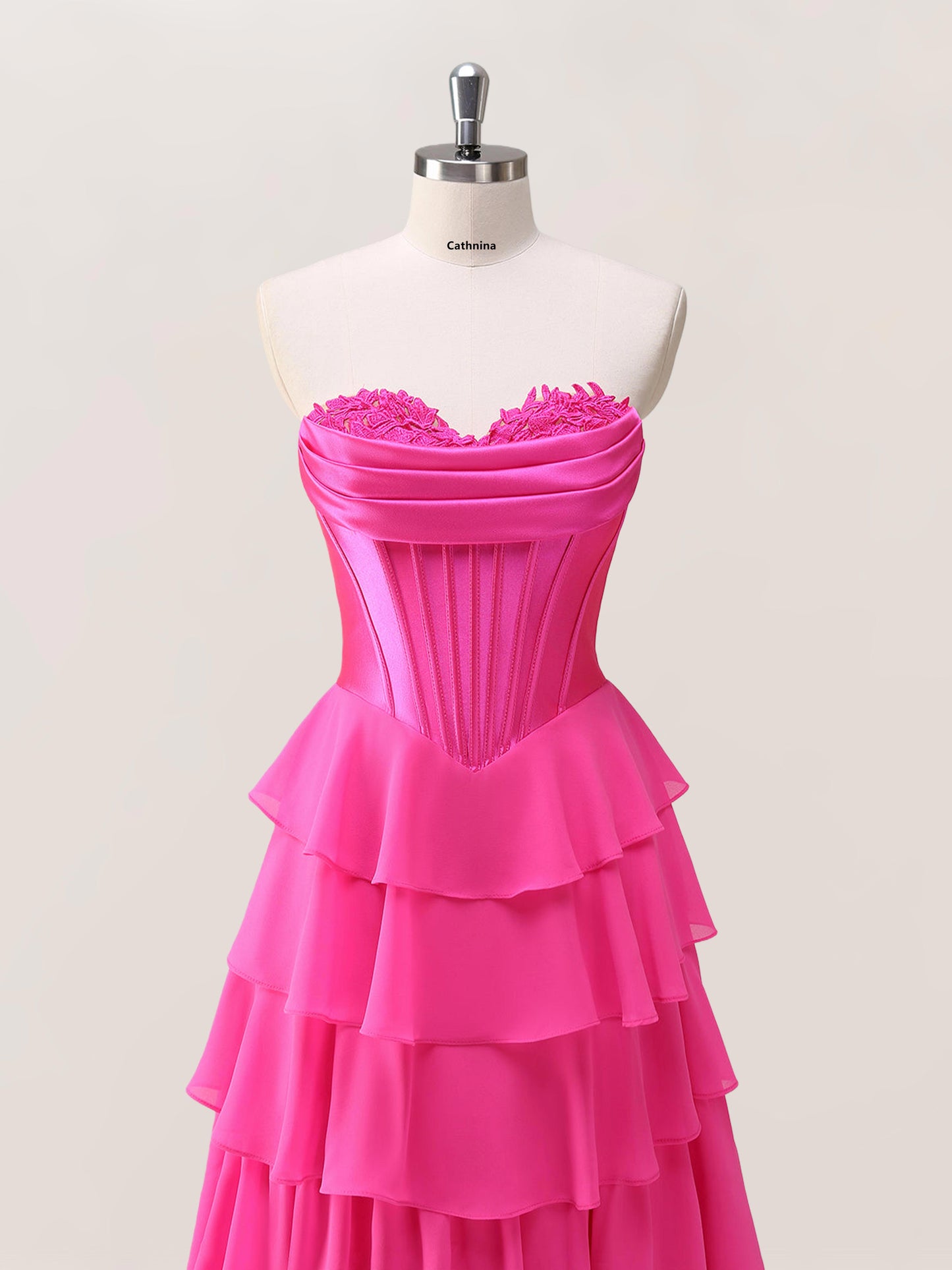 Katira Classy A Line Sweetheart Corset Tiered Prom Dresses with Slit