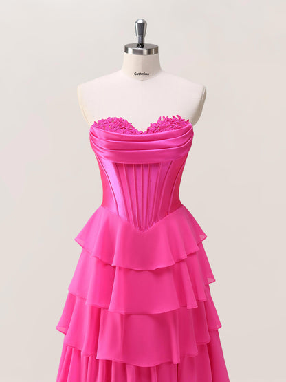 Katira Classy A Line Sweetheart Corset Tiered Prom Dresses with Slit