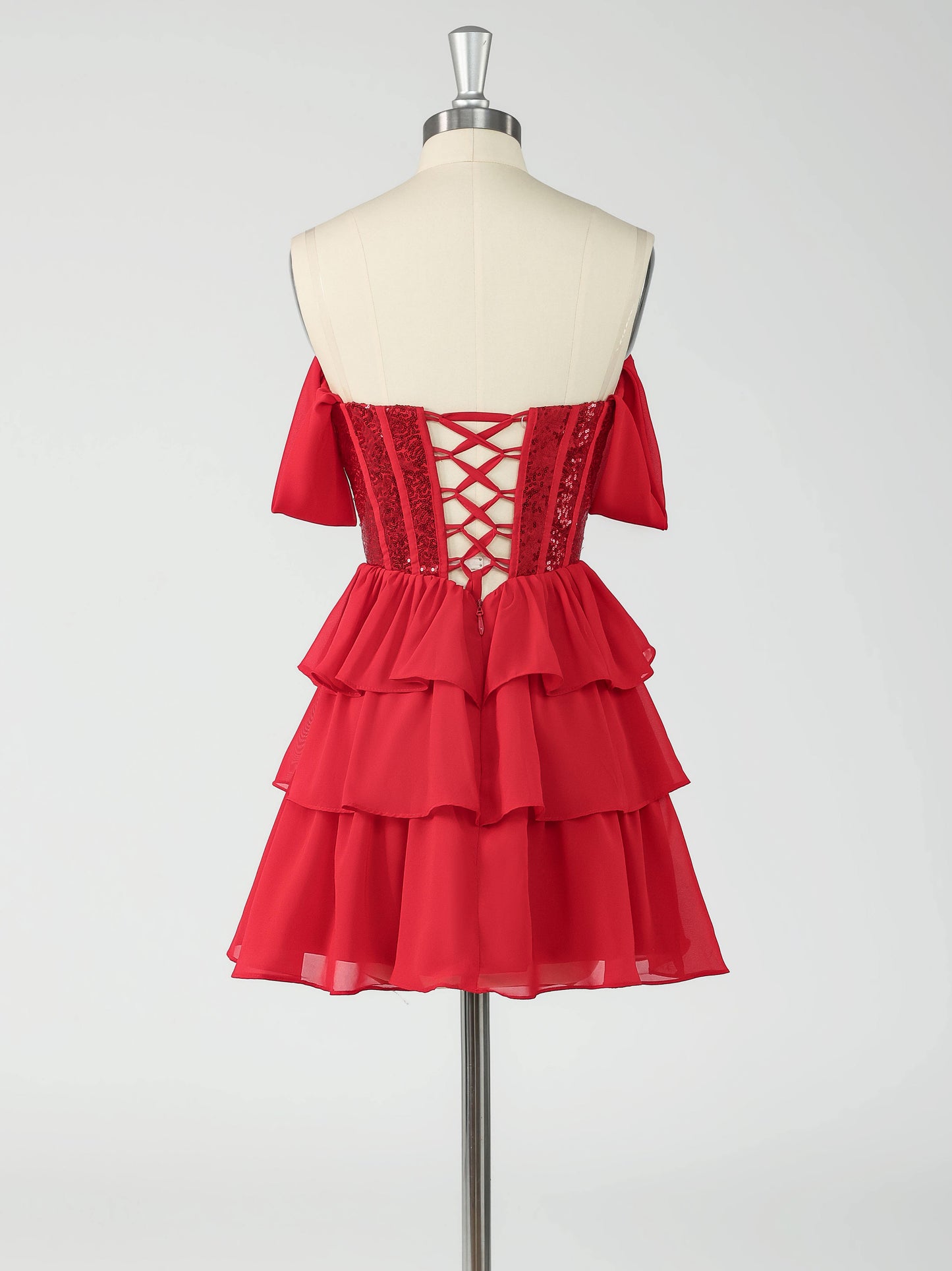 Kelsey Off-The-Shoulder Sequin A-Line Mini Homecoming Dresses with Tiered Ruffles