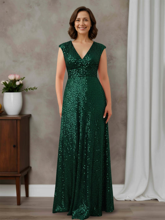 Laurel Classic A-line V-neck Pleated Floor-Length Sleeveless Mother of the Bride Dresses