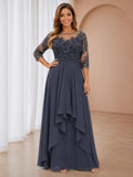 Lavina Charming Illusion Appliques Ruched Long Chiffon Mother of the Bride Dresses