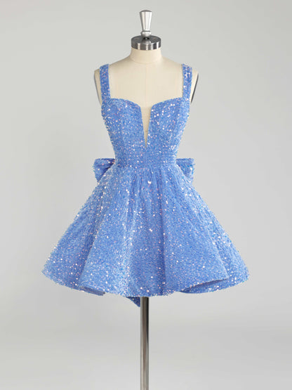 Layla Sequin Short Homecoming Dresses with Bow Knot