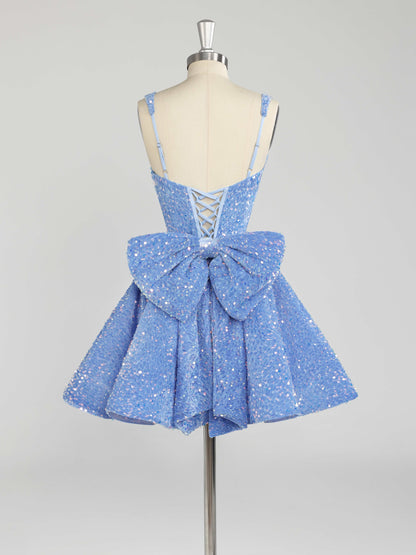 Layla Sequin Short Homecoming Dresses with Bow Knot