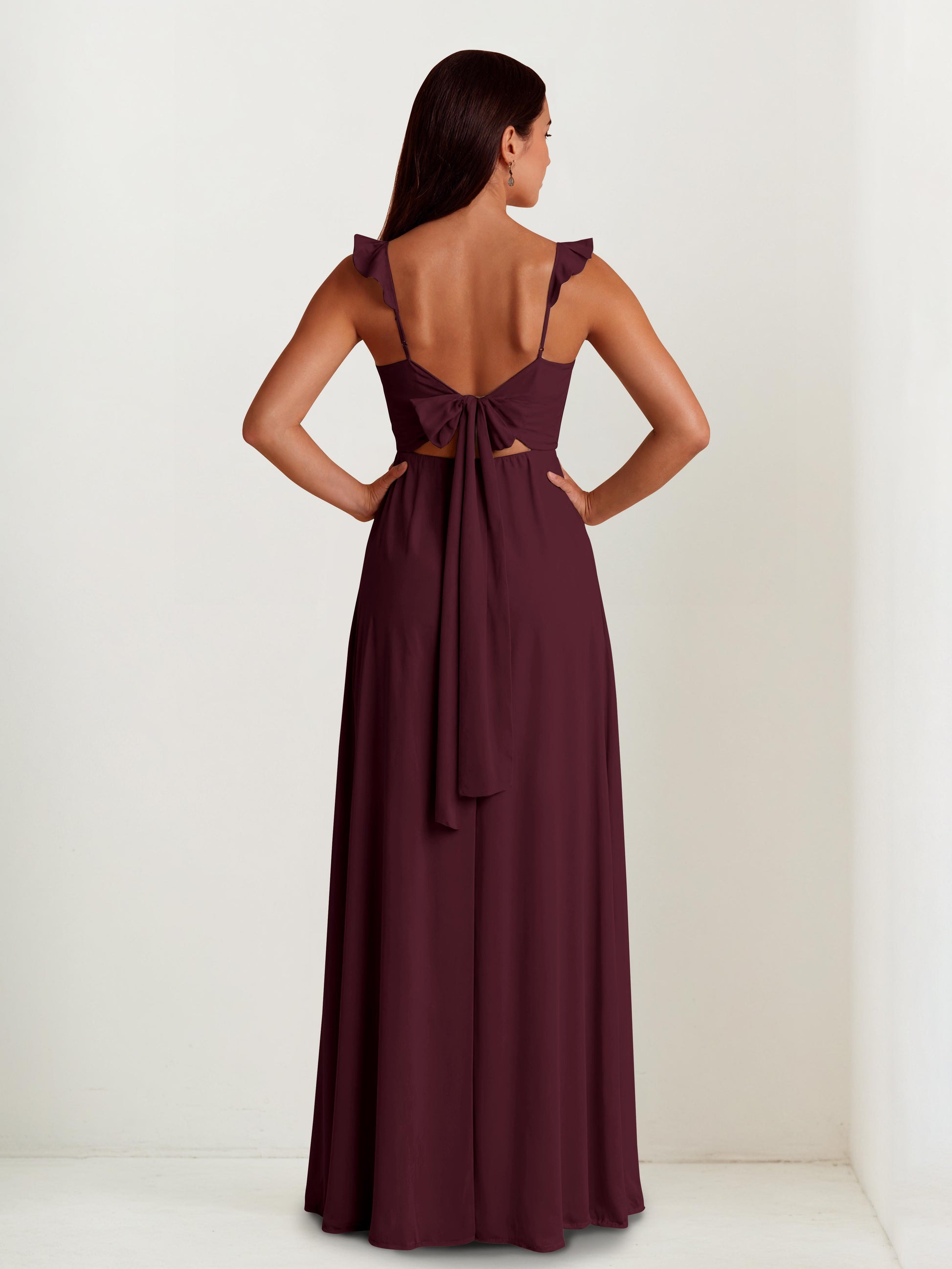 Leren Simple V-neck Spaghetti Straps Bridesmaid Dresses with Bow Back Cathnina Leren Simple V-neck Spaghetti Straps Bridesmaid Dresses with Bow Back Cathnina