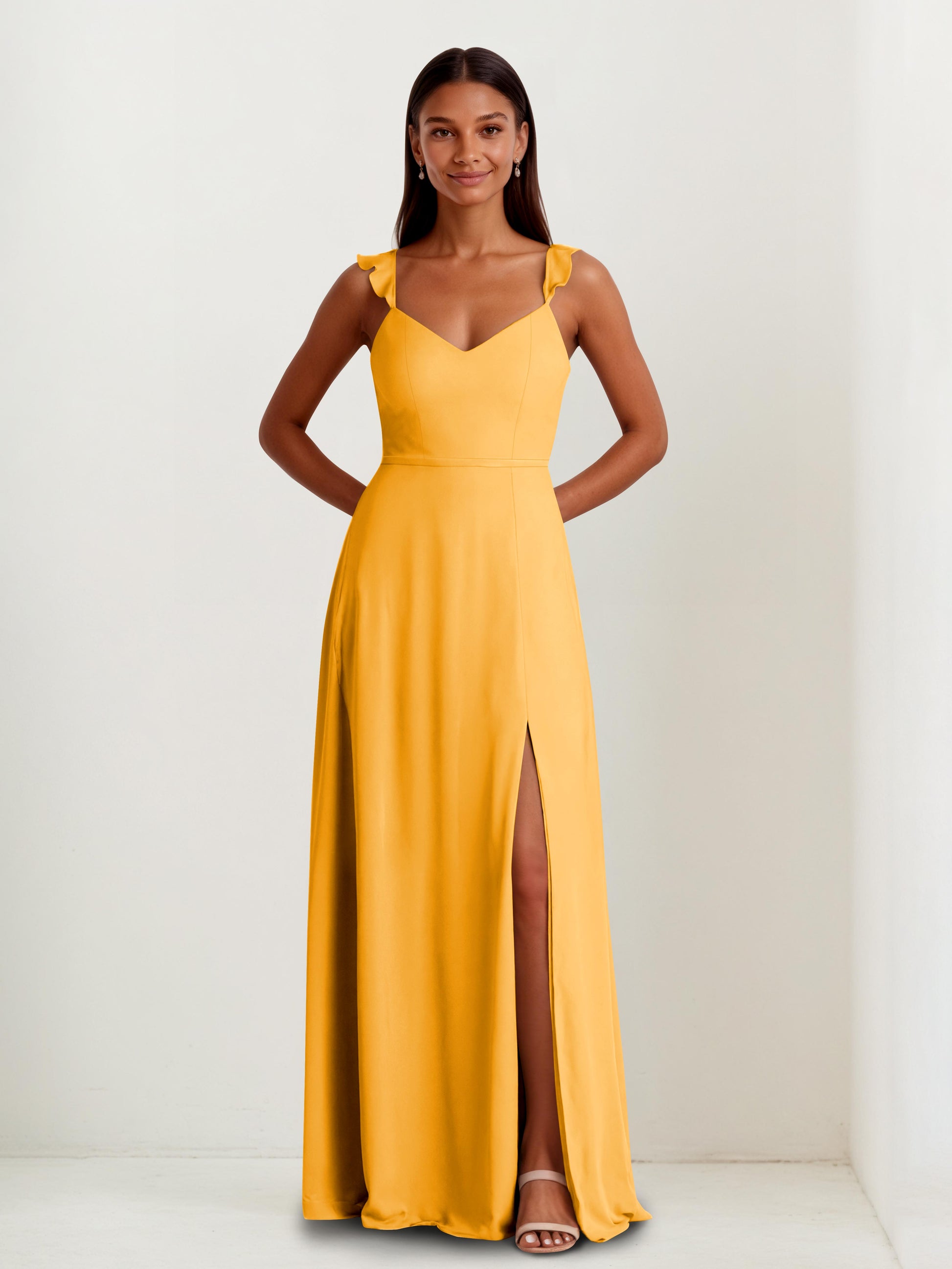 Leren Simple V-neck Spaghetti Straps Bridesmaid Dresses with Bow Back Cathnina Leren Simple V-neck Spaghetti Straps Bridesmaid Dresses with Bow Back Cathnina
