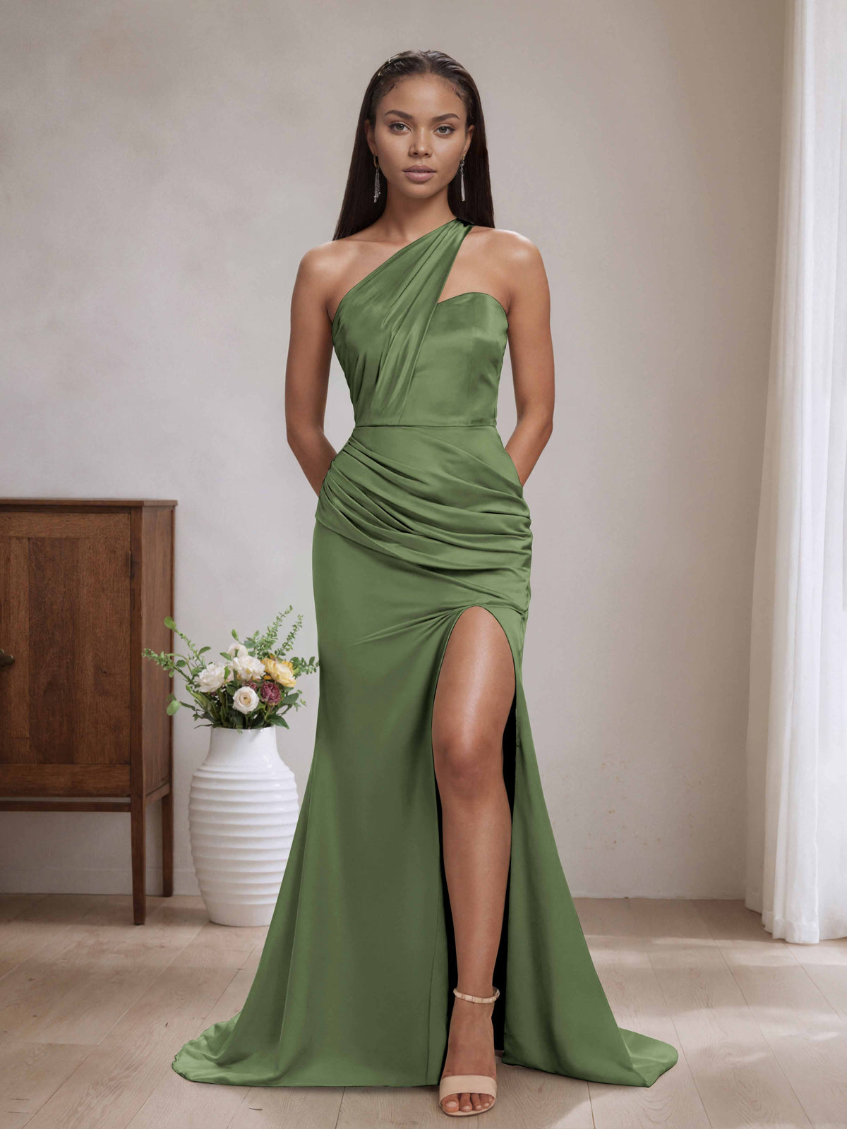 green lily bridesmaid dress Sexy One Shoulder Long Maxi Mermaid Dresses – Cathnina Leather Ski
