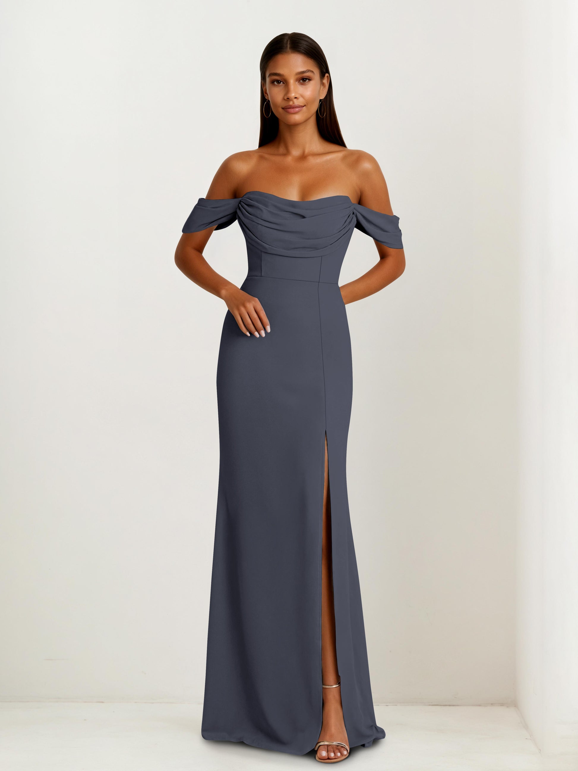 Lione Sexy Off-the Shoulder Ruched Sheath Bridesmaid Dresses Cathnina Lione Sexy Off-the Shoulder Ruched Sheath Bridesmaid Dresses Cathnina