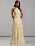 Lirae A-Line Halter Floral Embroidery Prom Dresses