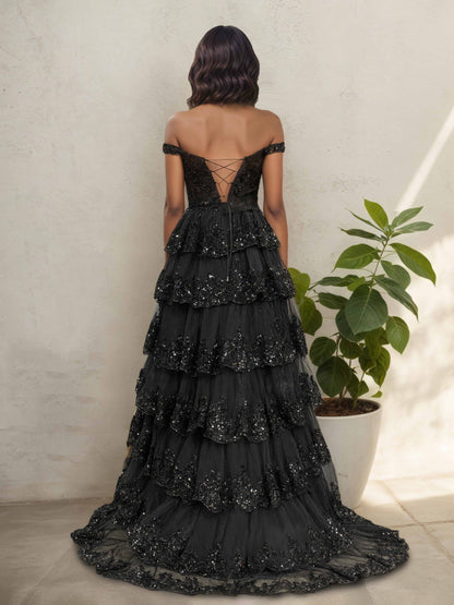 Lorena Modern Off The Shoulder Sleeveless Layered Prom Dresses